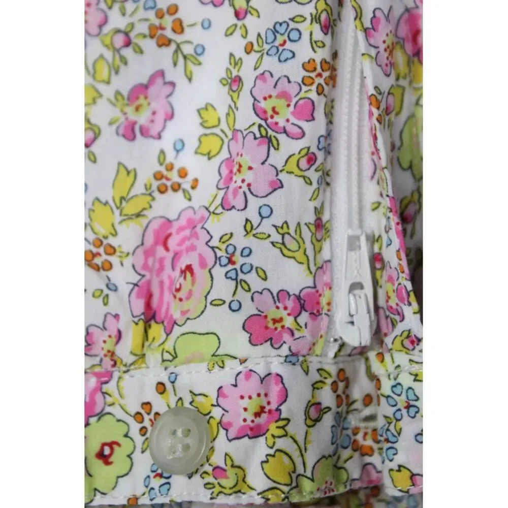 Bonpoint Girls Elastic Waistband Cuffed Floral Shorts White Pink Yellow Size 6M